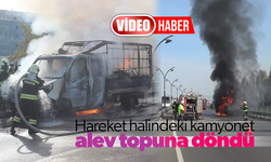 Hareket halindeki kamyonet alev topuna döndü