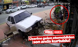 Manav çalışanı, üzerine gelen otomobilden son anda kurtuldu!