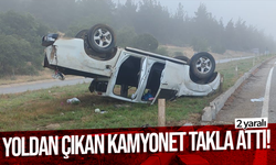 Yoldan çıkan kamyonet ters döndü... 2 yaralı