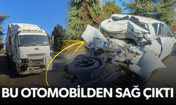 Hurdaya dönen otomobilden sağ çıktı