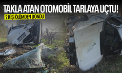 Takla atan otomobil tarlaya uçtu... Kazada 2 kişi ölümden döndü