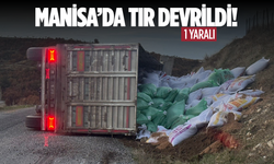 Gördes’te yem yüklü tır devrildi: 1 yaralı