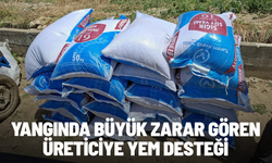 Yangında büyük zarar gören üreticiye yem desteği