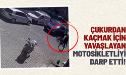 Çukurdan kaçmak için yavaşlayan motosikletliyi darp etti!