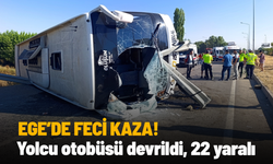 Ege'de feci kaza: Yolcu otobüsü devrildi, 22 yaralı