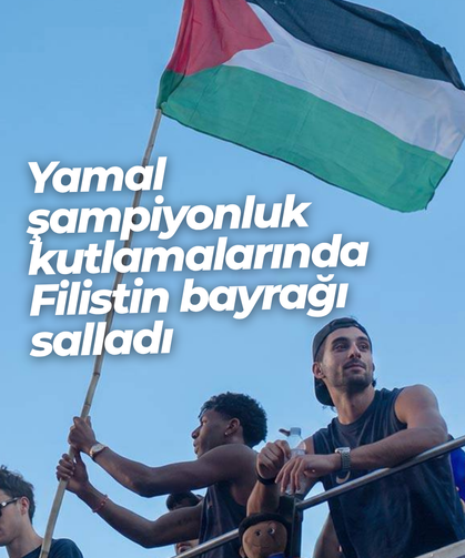 Lamine Yamal, Barcelona'nın şampiyonluk kutlamalarında Filistin bayrağı salladı