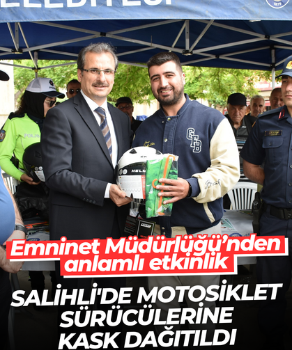 Salihli'de motosiklet sürücülerine kask dağıtıldı
