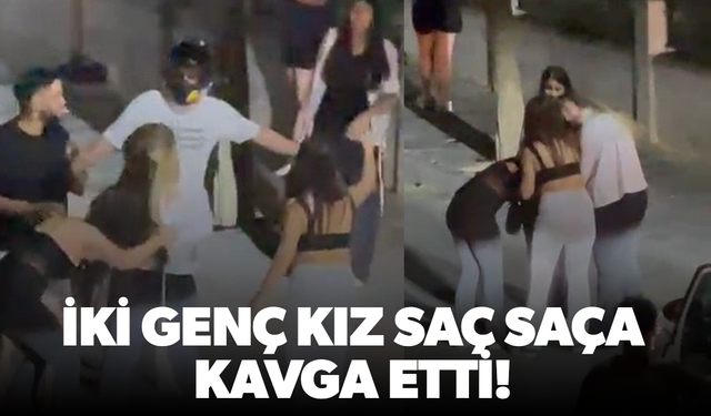 İki genç kızın saç saça kavgası kamerada
