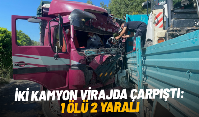 İki kamyon virajda çarpıştı: 1 ölü 2 yaralı