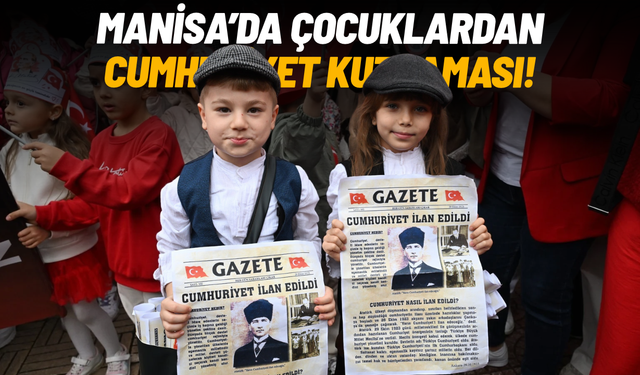 Manisa’da çocuklar cumhuriyeti tarihi gazetelerle kutladı