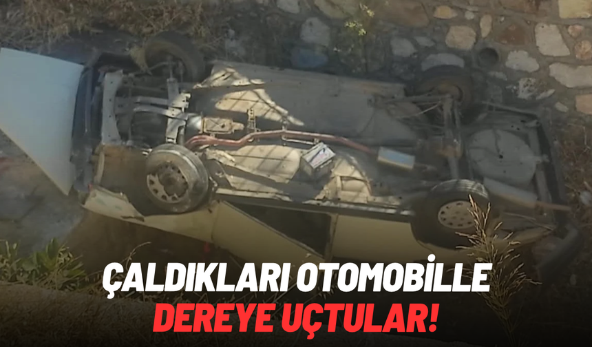 Çaldıkları otomobille dereye uçtular